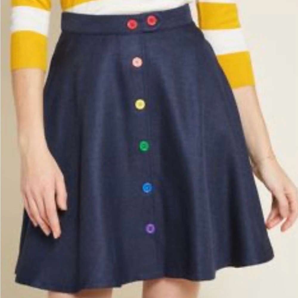 Modcloth Navy Skirt with Rainbow Buttons